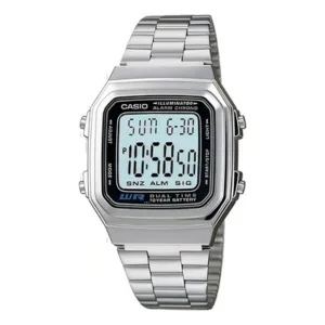 Reloj Casio Retro Vintage A178 Acero Inoxidable Hora Doble Color De La Correa Plateado Color Del Bisel Plateado Color Del Fondo Negro