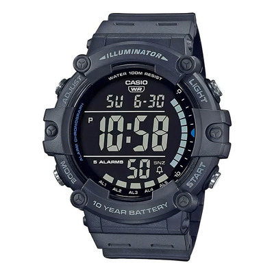 Reloj Hombre Casio Digital Original Ae-1500wh-8bvdf Con Iluminación Correa De Resina Gris Oscuro Y Fondo Negro