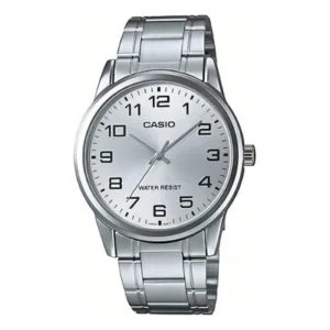 Reloj Pulsera Casio Enticer Mtp-v001 Analógico Para Hombre Color Plateado Con Correa De Acero Inoxidable Desplegable