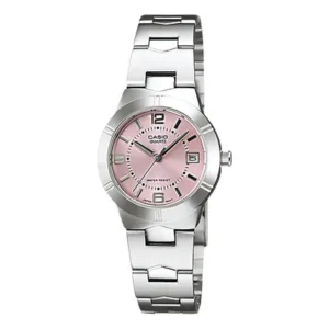 Reloj Casio Ltp-1241d-4a Mujer Color De La Malla Plateado Color Del Bisel Plateado Color Del Fondo Rosa