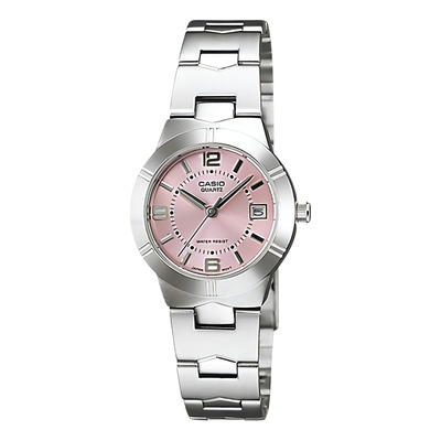 Reloj Casio Ltp-1241d-4a Mujer Color De La Malla Plateado Color Del Bisel Plateado Color Del Fondo Rosa