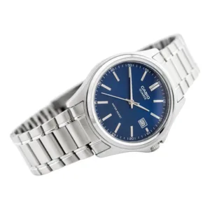 Reloj Pulsera Hombre Casio Clasico Analogico Elegante Caja Plateada Fondo Azul Mtp-1183a-2a Con Calendario Agente Plateado Azul Marino