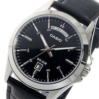 Reloj Casio Mtp-1370l-1a Con Calendario Tipo Rolex 50 Metros Color De La Malla Negro Color Del Bisel Plateado Color Del Fondo Negro