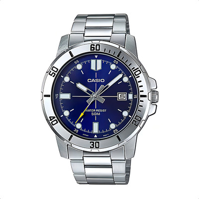 Casio Mtp-vd01d Reloj Hombre Sumergible Analogico Acero Inox Plateado Negro